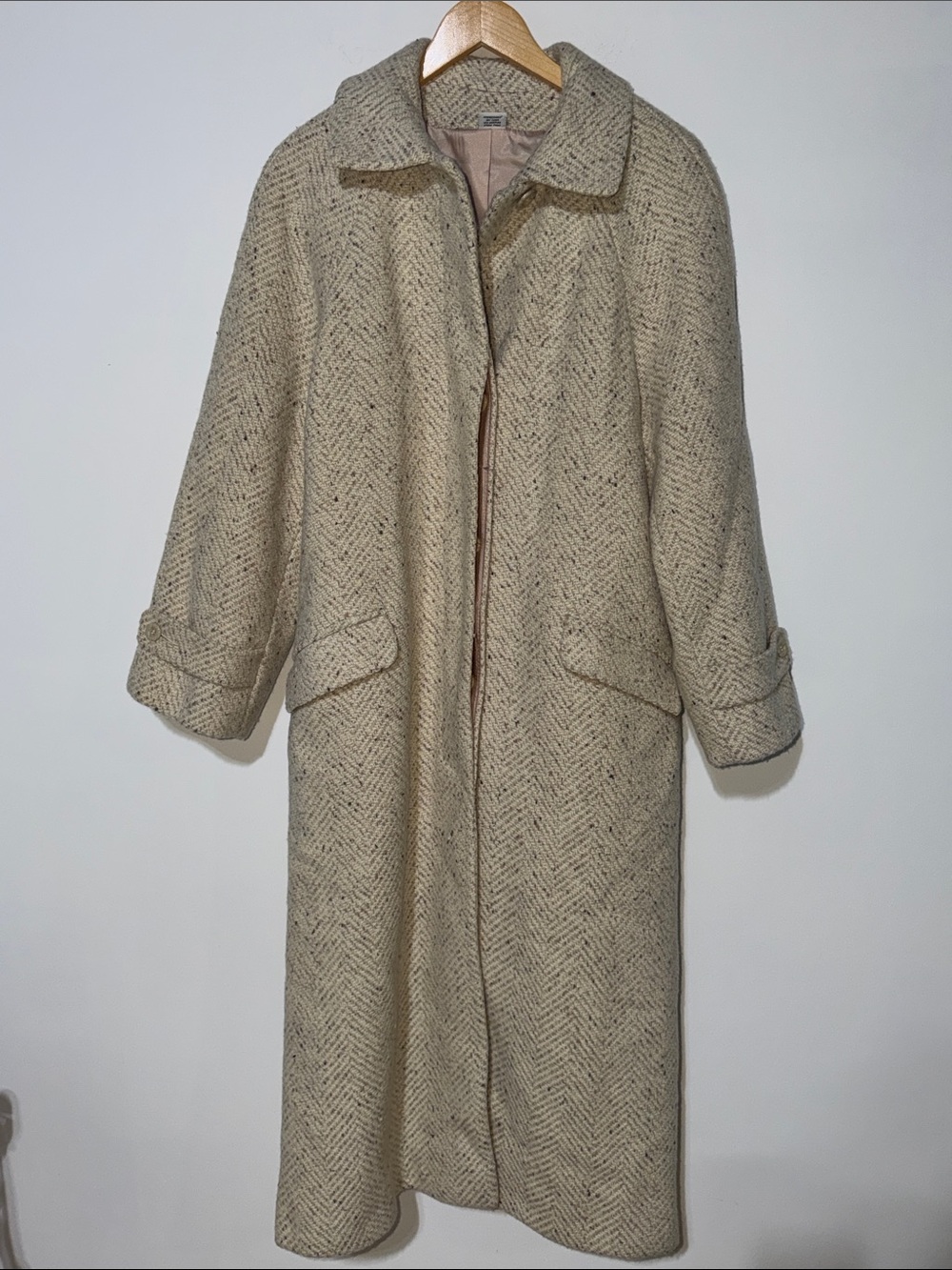International Ladies Garmet workers union Women's Cream Herringbone Long Coat M